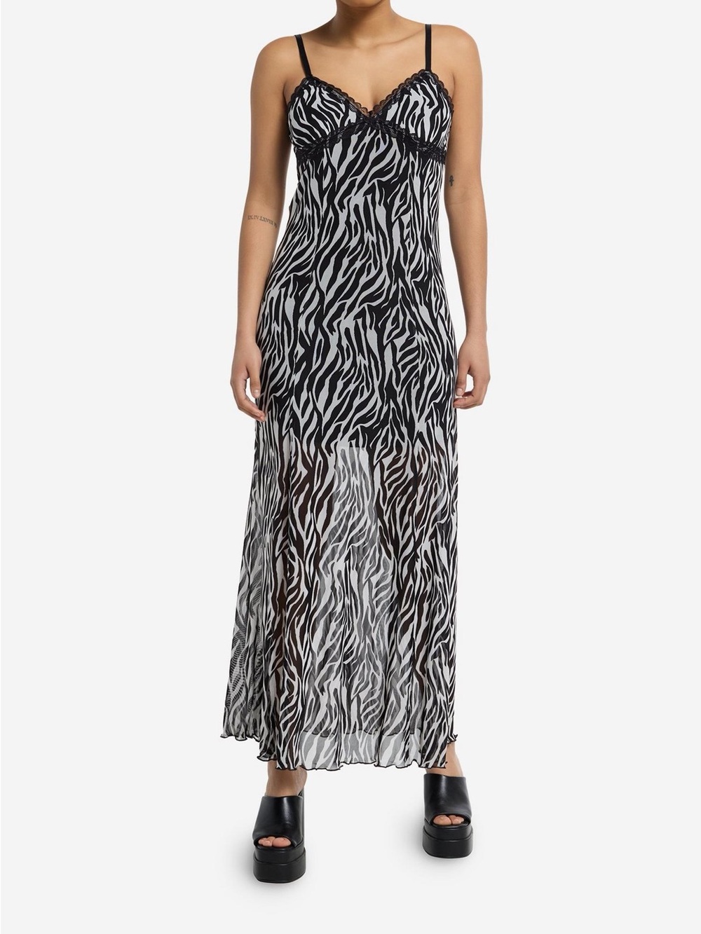 Hot Topic Zebra Print Lace Trim Maxi Dress | Size Medium